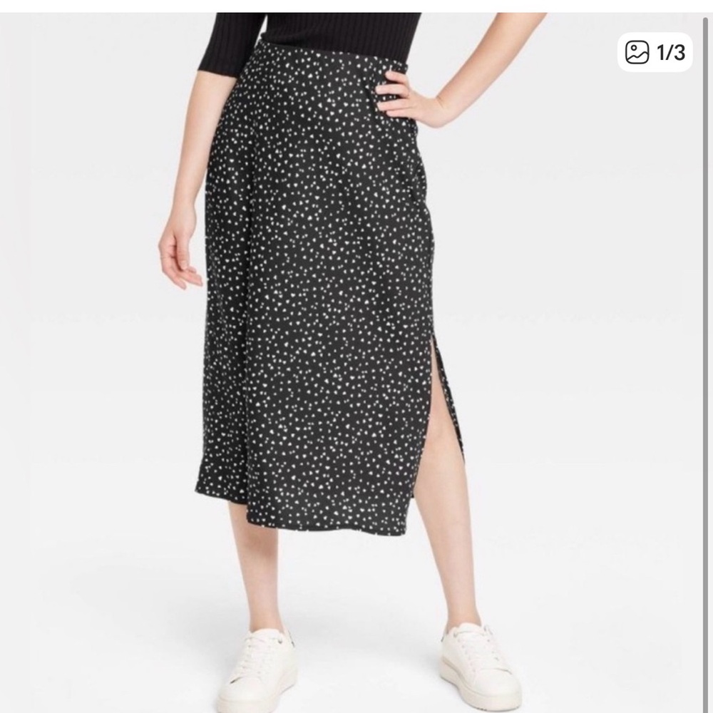 A New Day Midi Skirt with Heart Print & Side Slit -XXL